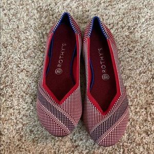 Rothy’s round toe red and blue striped flat six 11
